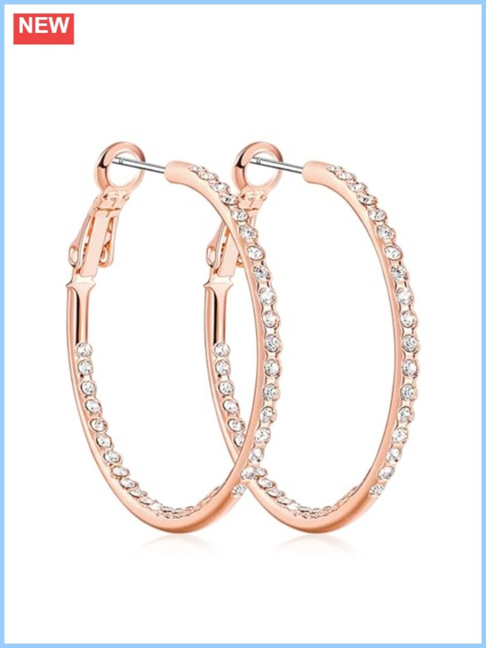 14K Gold Plated Rhinestone Hoop Earrings Hypoallergenic Medium Lightweight